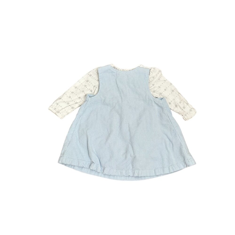 Nannette Baby 3/6M Blue Corduroy Dress & White Onesie Set With Snowflake Mitten - Picture 2 of 5